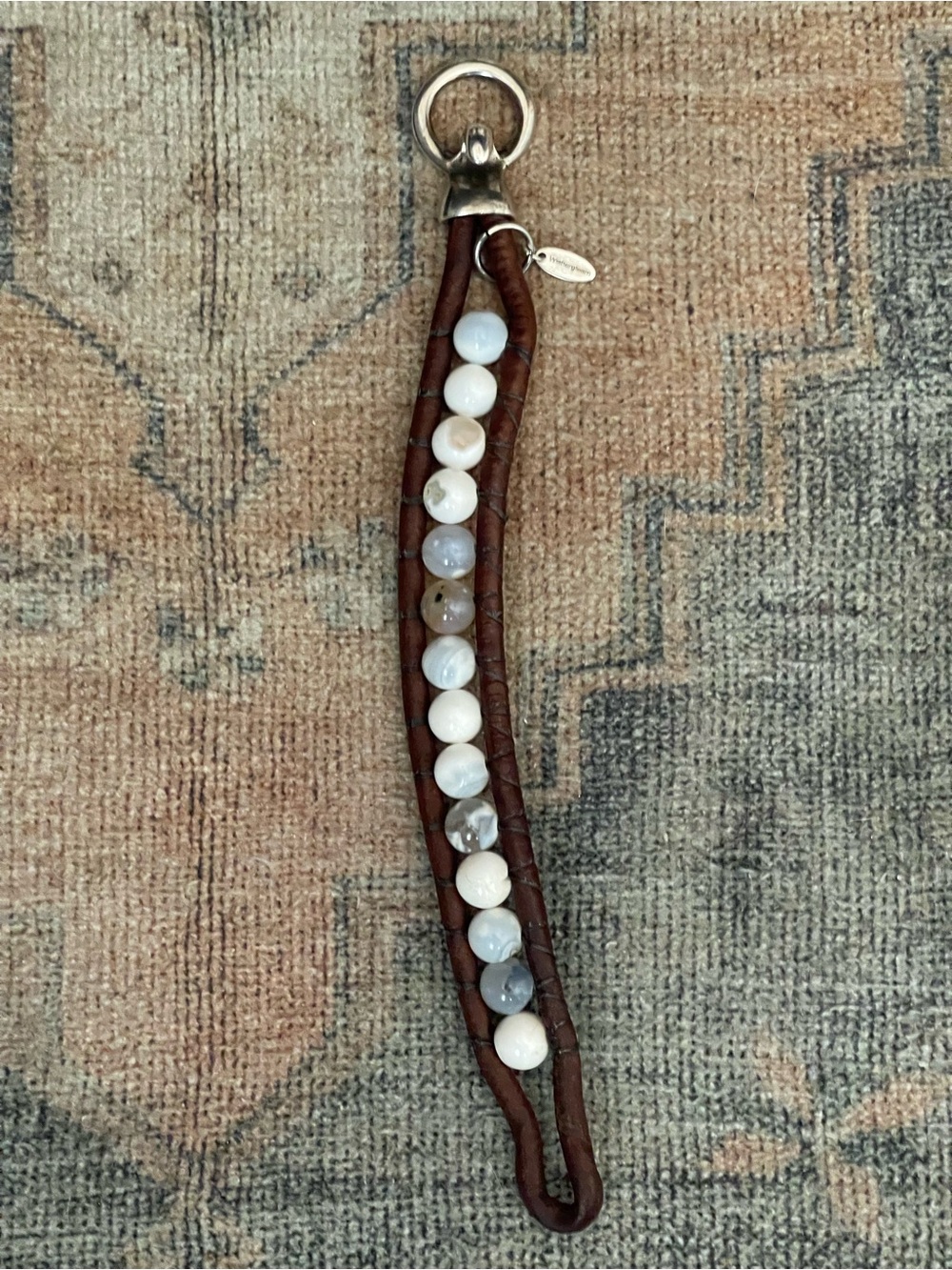 Handmade by Wishergleam in Scottsdale Brown Leather Stone Beaded Silver Bracelet